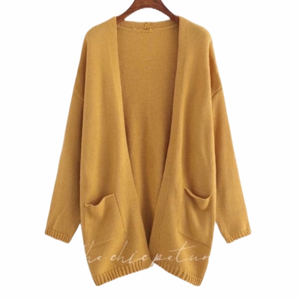 PLUS yellow long cardigan sweater boho knit - Picture 4 of 4